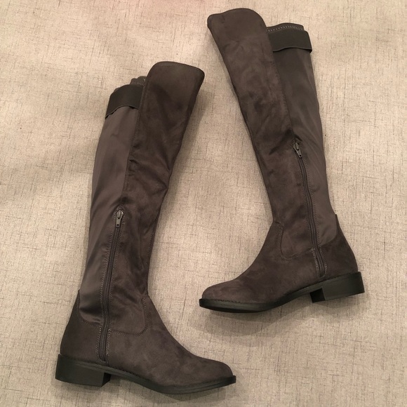 Gray Vegan Suede Tall Over The Knee Riding Boots - Picture 7 of 8